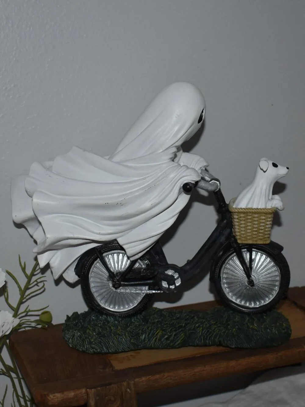 Whimsical Sheet Ghost Riding Bike Dog Fall Halloween Decor